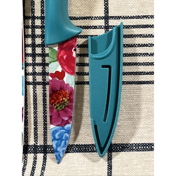 Pioneer Woman Sweet Romance Stainless Steel Knife 2Pc Set W Sheath Floral Green - Picture 3 of 4